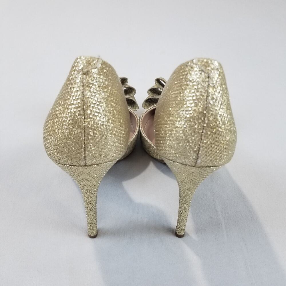 Betsey Johnson Heels Prince Womens 8.5 Glitter Gold 4" Heels Stilettos Bow - Picture 6 of 7